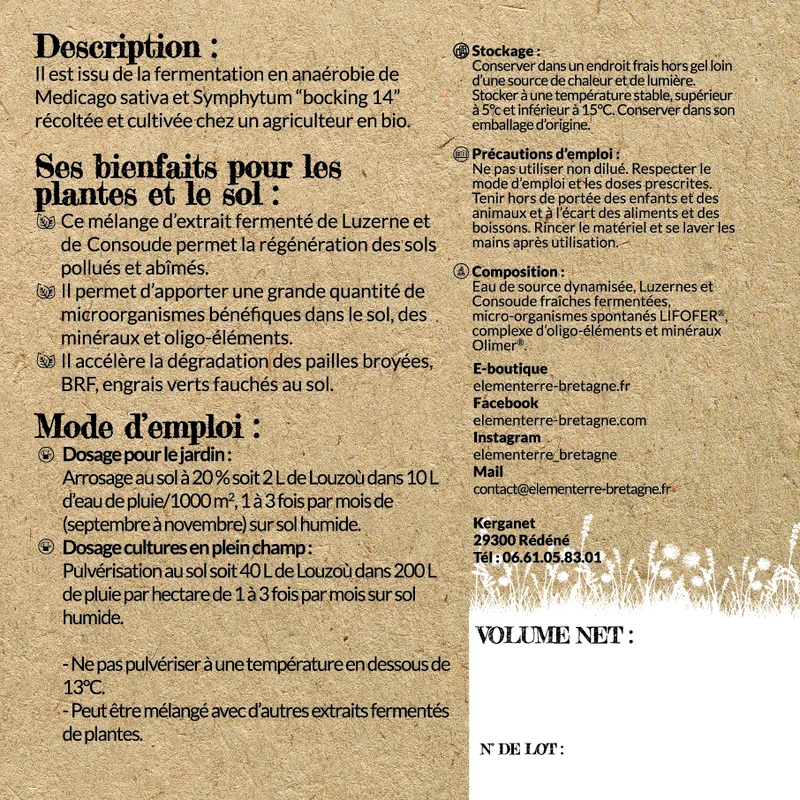 Dépolluer & améliorer les sols - Mélange de purins Louzoù préparation des sols AB 1,5 L