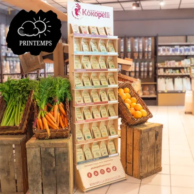 Présentoir mural en bois avec semences de printemps