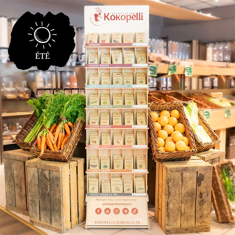 Offres Revendeurs - Présentoir mural en bois avec semences d'été Présentoir mural en bois avec semences d'été (10 sachets / réf)