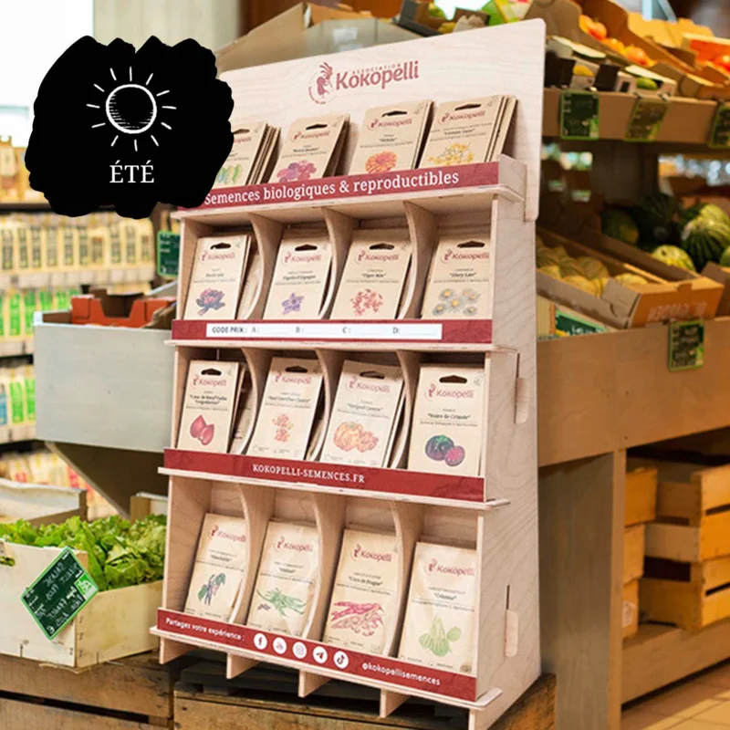 Offres Revendeurs - Présentoir de comptoir en bois avec semences d'été Présentoir de comptoir en bois avec semences d'été (10 sachets / réf)