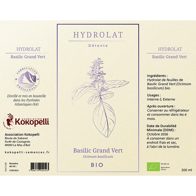 Soins pour le corps - Hydrolat de Basilic “Grand Vert” bio - 200 ml