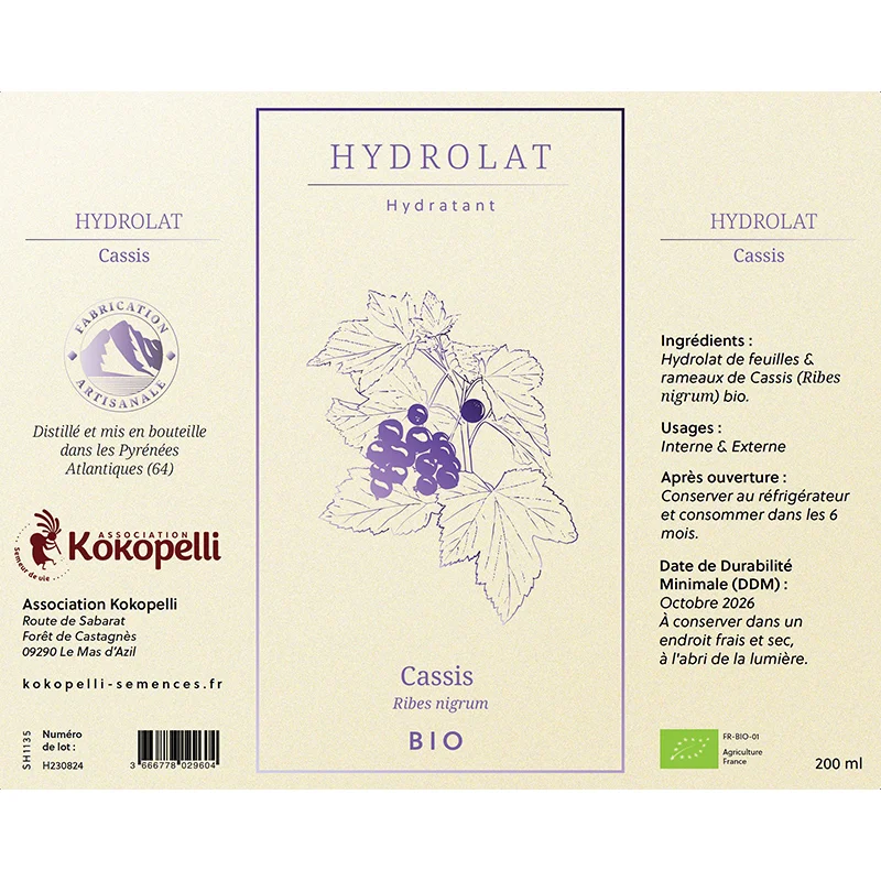 Body care - Organic Blackcurrant Hydrolate - 200 ml