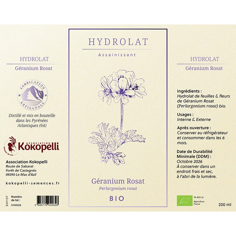 Soins pour le corps - Hydrolat de Géranium rosat bio - 200 ml