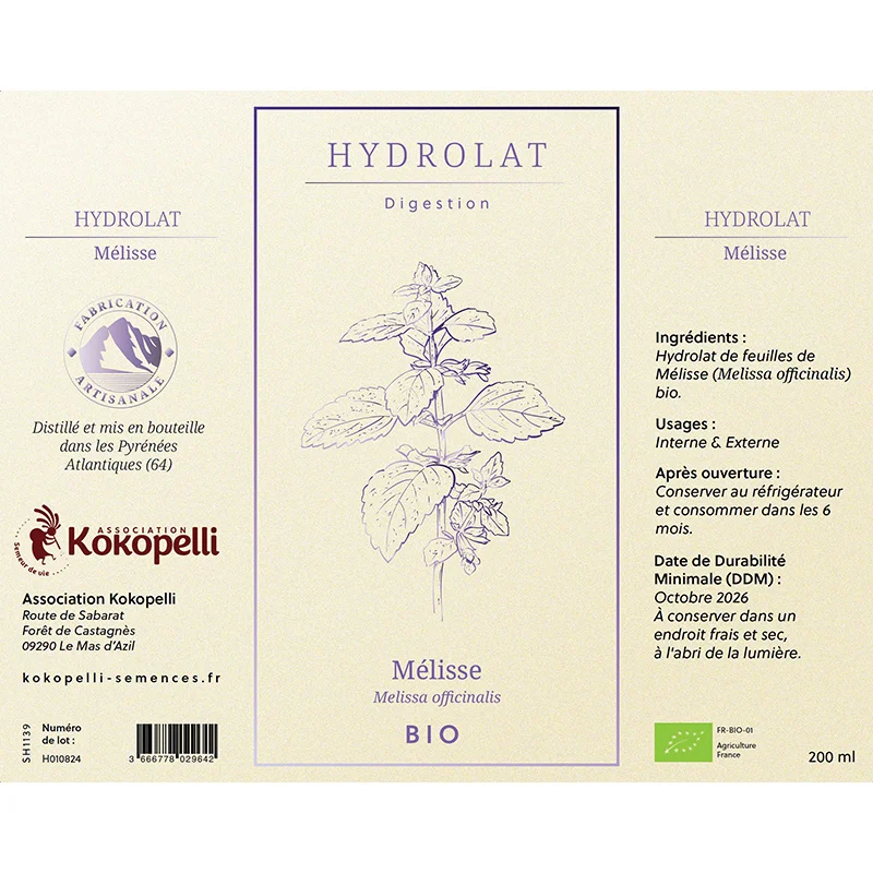 Soins pour le corps - Hydrolat de Mélisse bio - 200 ml